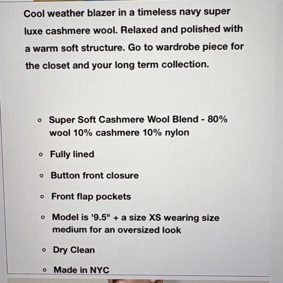 Emerson Fry James Navy Wool Cashmere Blend Blazer S - Picture 14 of 14